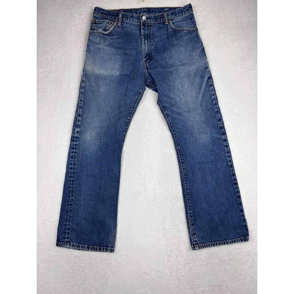 Levis 517 Bootcut Mens 36x32 Jeans Wide Grungy Washed Blue Denim Distressed Fade